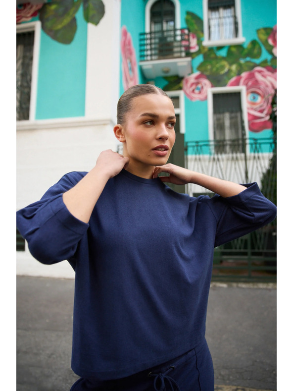 Moodo Rövid ujjú pulóver sötétkék Moodo