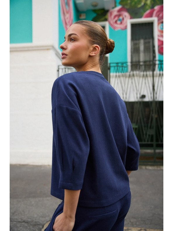 Moodo Rövid ujjú pulóver sötétkék Moodo