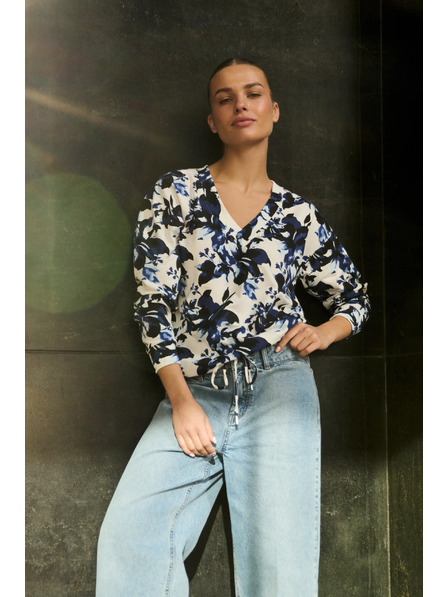 Moodo V-nyakú virágos kapucnis pulóver fehér Moodo