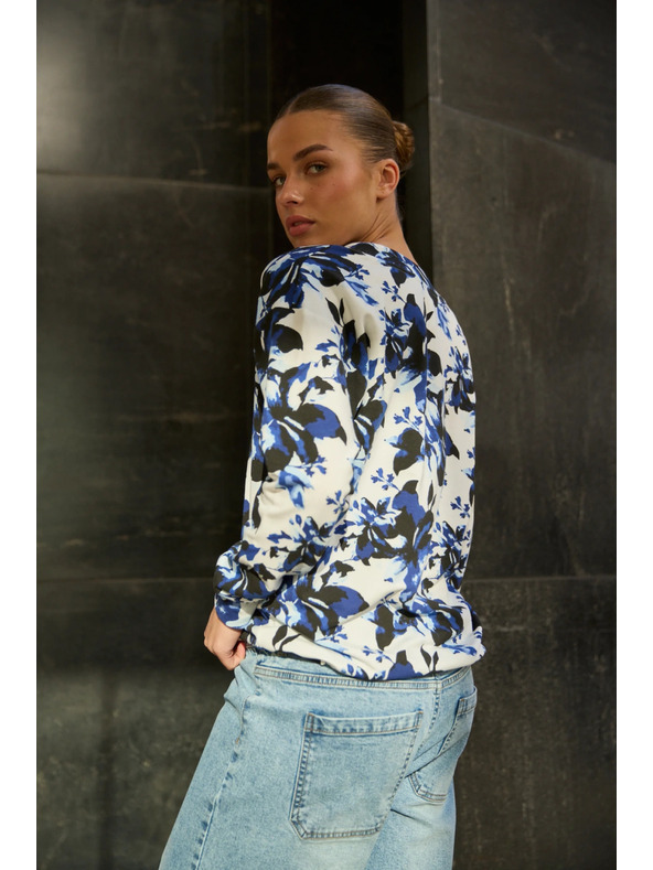 Moodo V-nyakú virágos kapucnis pulóver fehér Moodo