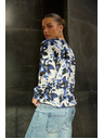 Moodo V-nyakú virágos kapucnis pulóver fehér Moodo