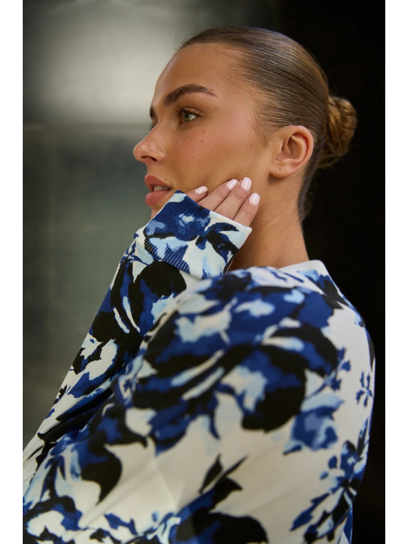 Moodo V-nyakú virágos kapucnis pulóver fehér Moodo