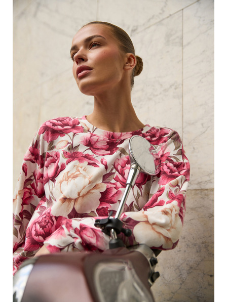 Moodo Virágos kapucnis pulóver rózsaszín Moodo