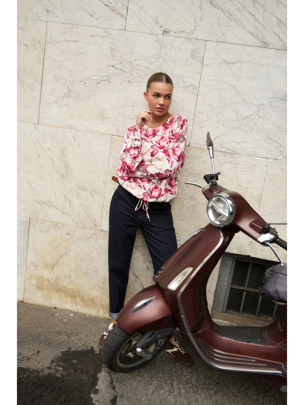 Moodo Virágos kapucnis pulóver rózsaszín Moodo