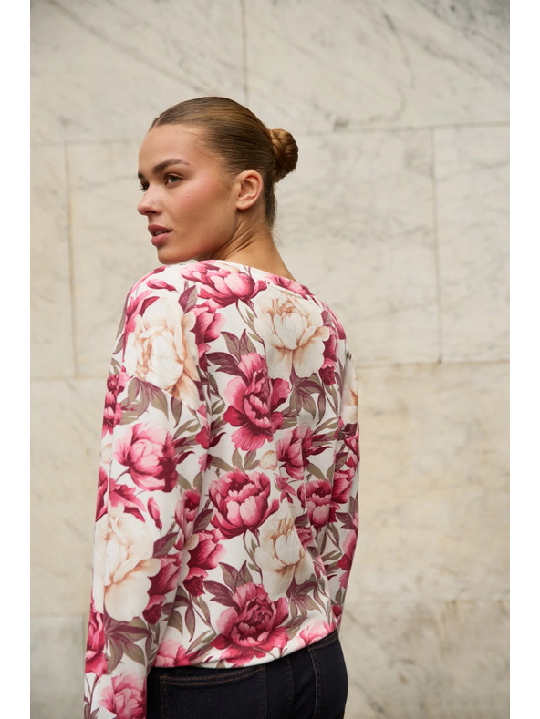 Moodo Virágos kapucnis pulóver rózsaszín Moodo