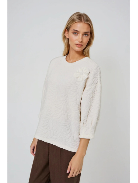 Moodo Fehér strukturált anyagú pulóver Moodo
