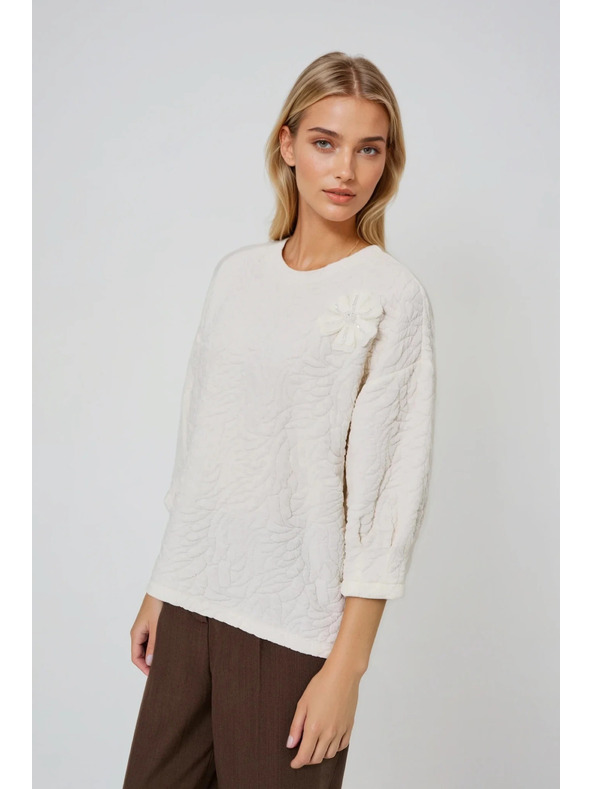 Moodo Fehér strukturált anyagú pulóver Moodo