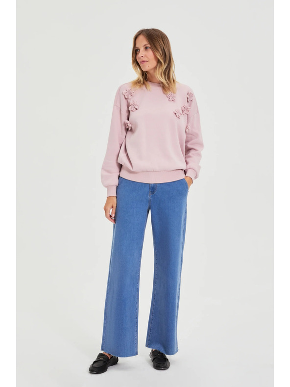 Moodo Rózsaszín virágos pulóver Moodo