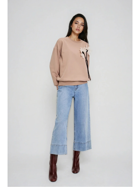 Moodo Bézs virágos pulóver Moodo