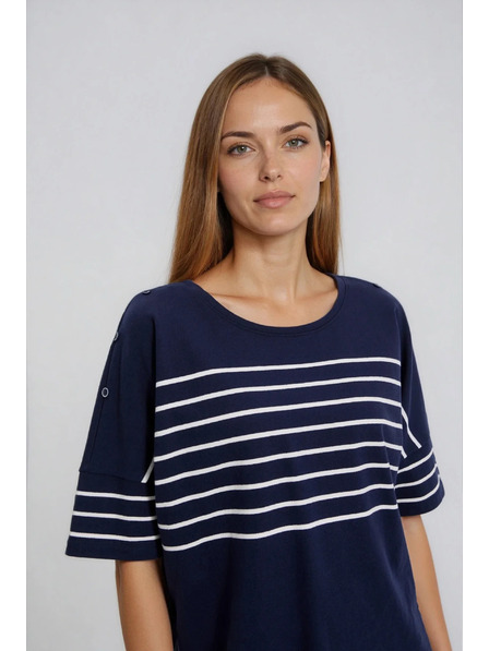 Moodo Sötétkék csíkos pulóver Moodo