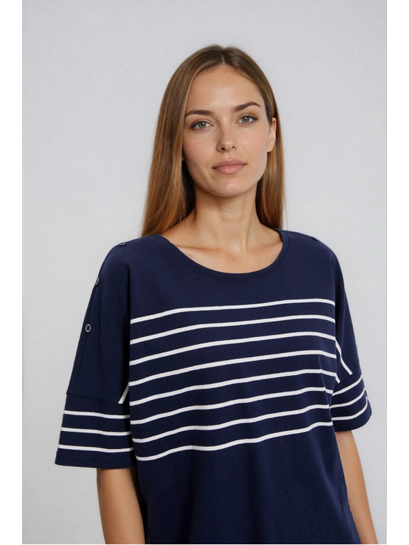 Moodo Sötétkék csíkos pulóver Moodo