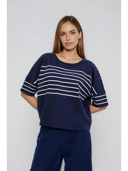 Moodo Sötétkék csíkos pulóver Moodo