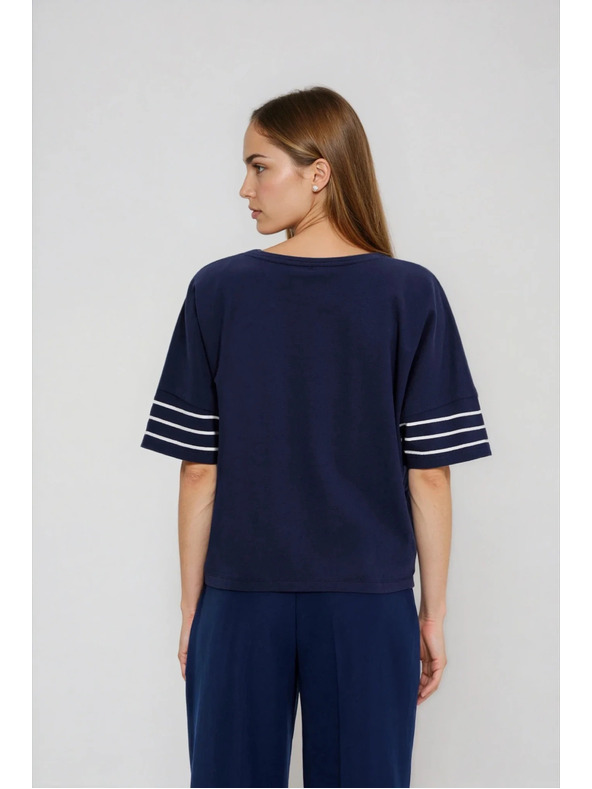 Moodo Sötétkék csíkos pulóver Moodo