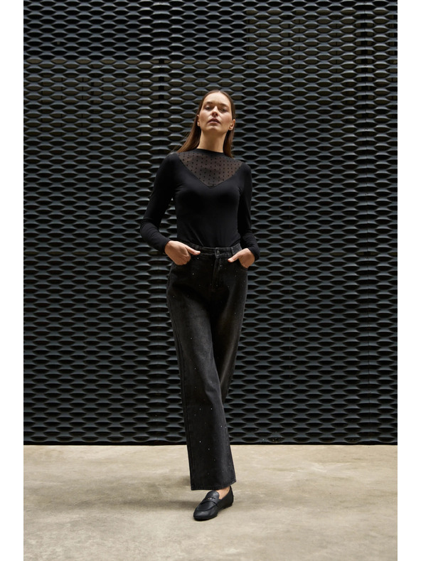 Moodo Szűkített fekete blúz Moodo