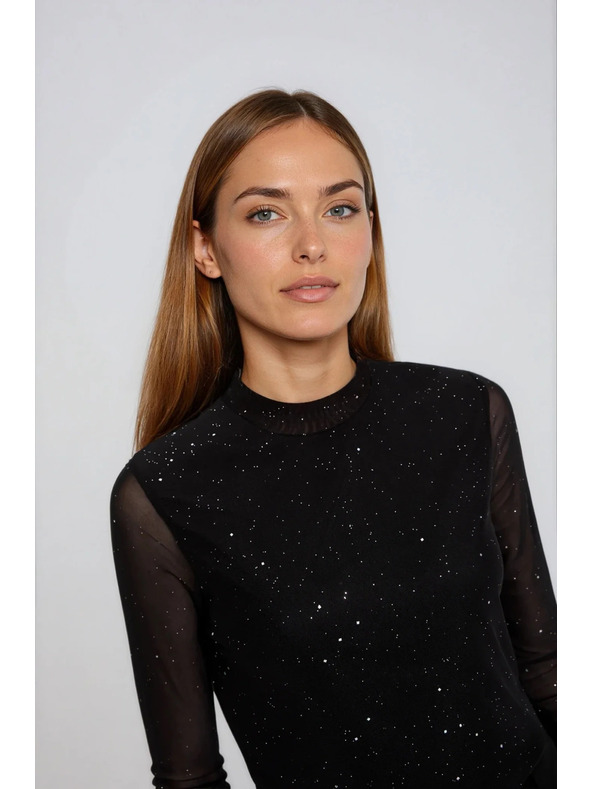 Moodo Fekete blúz áttetsző ujjakkal Moodo