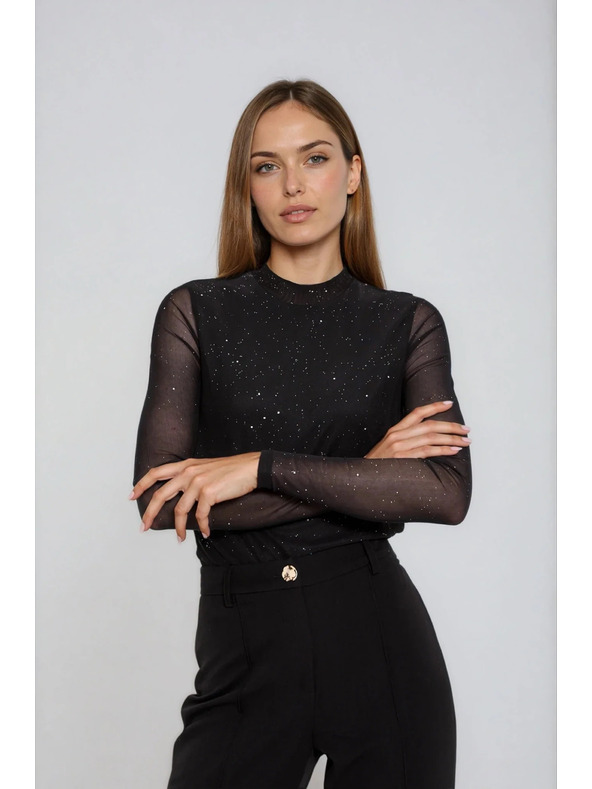 Moodo Fekete blúz áttetsző ujjakkal Moodo