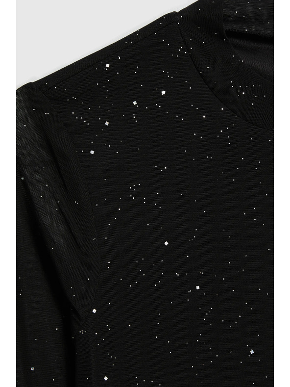 Moodo Fekete blúz áttetsző ujjakkal Moodo