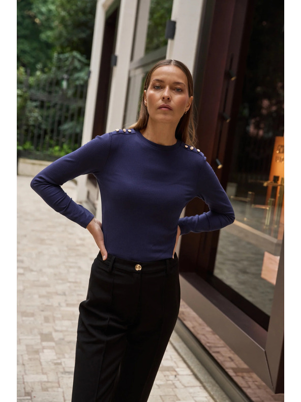 Moodo Sötétkék pamut hosszú ujjú blúz Moodo