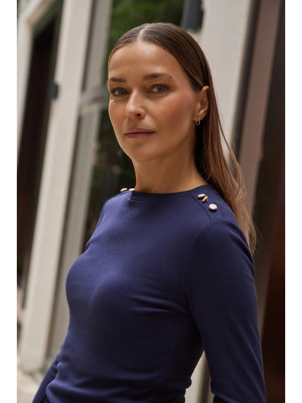 Moodo Sötétkék pamut hosszú ujjú blúz Moodo