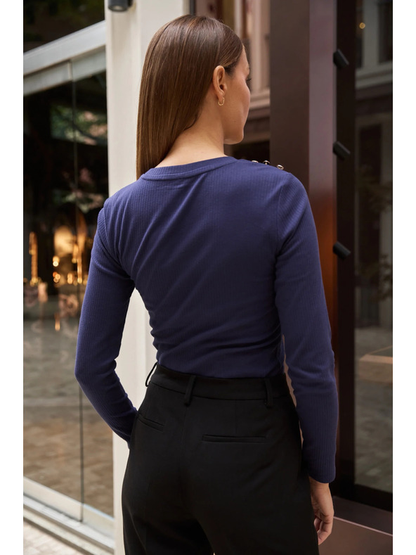 Moodo Sötétkék pamut hosszú ujjú blúz Moodo