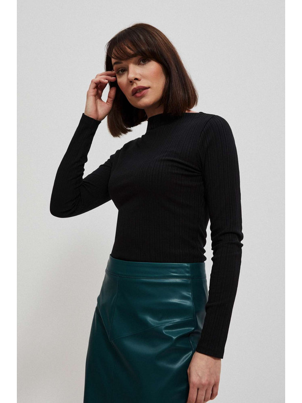 Moodo Fekete bordázott, szűkített hosszú ujjú blúz Moodo