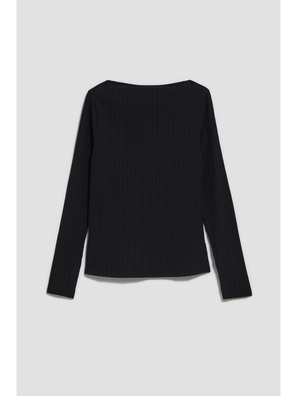 Moodo Fekete bordázott, szűkített hosszú ujjú blúz Moodo