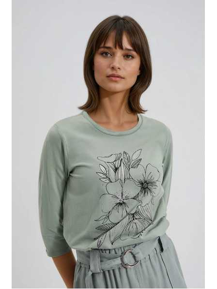 Moodo Olívazöld blúz virágnyomattal Moodo