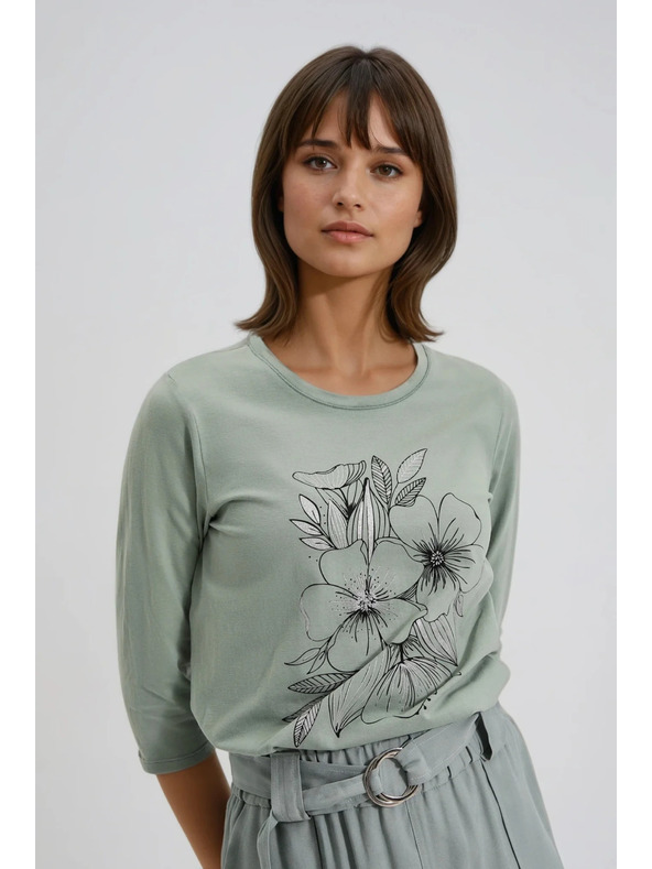 Moodo Olívazöld blúz virágnyomattal Moodo