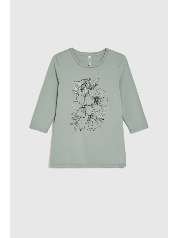 Moodo Olívazöld blúz virágnyomattal Moodo
