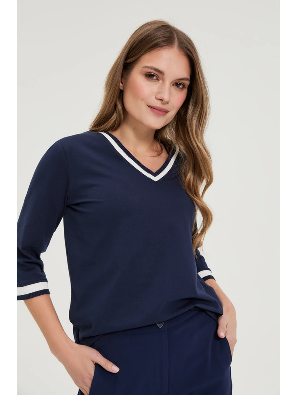 Moodo Sötétkék pamut V-nyakú blúz Moodo