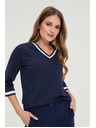 Moodo Sötétkék pamut V-nyakú blúz Moodo