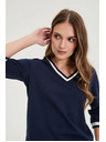 Moodo Sötétkék pamut V-nyakú blúz Moodo