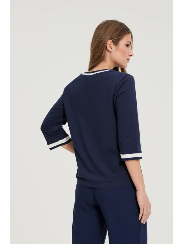 Moodo Sötétkék pamut V-nyakú blúz Moodo