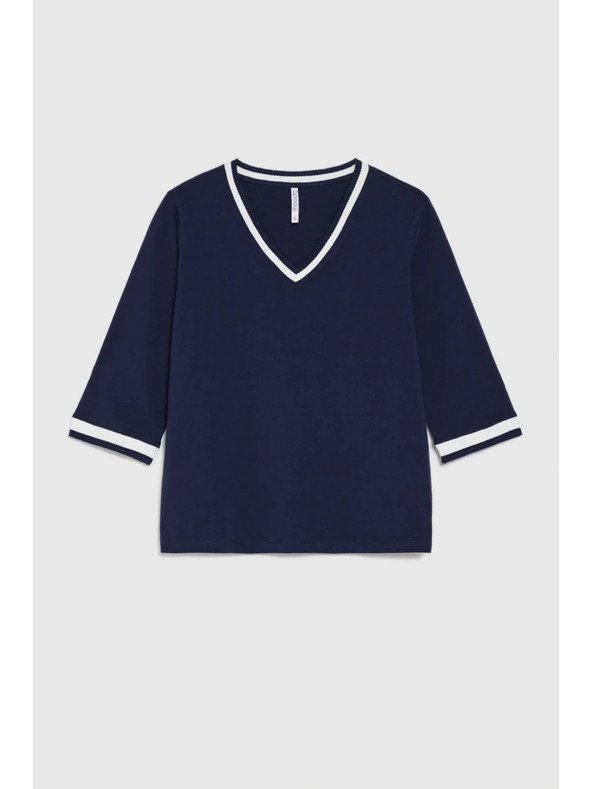 Moodo Sötétkék pamut V-nyakú blúz Moodo
