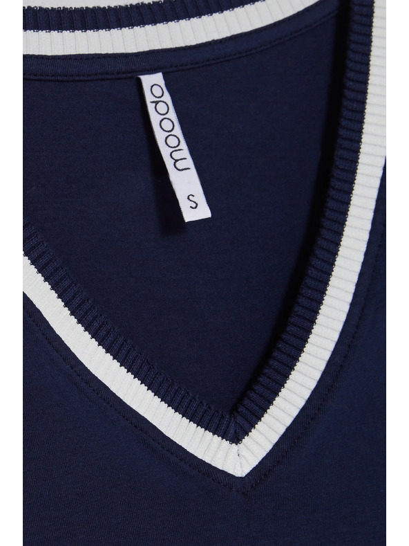 Moodo Sötétkék pamut V-nyakú blúz Moodo