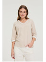 Moodo Bézs pamut V-nyakú blúz Moodo