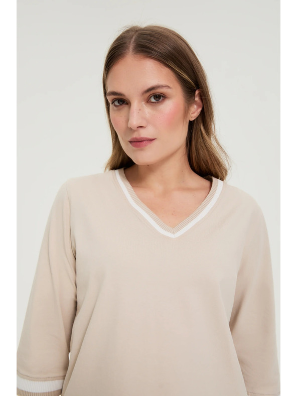 Moodo Bézs pamut V-nyakú blúz Moodo