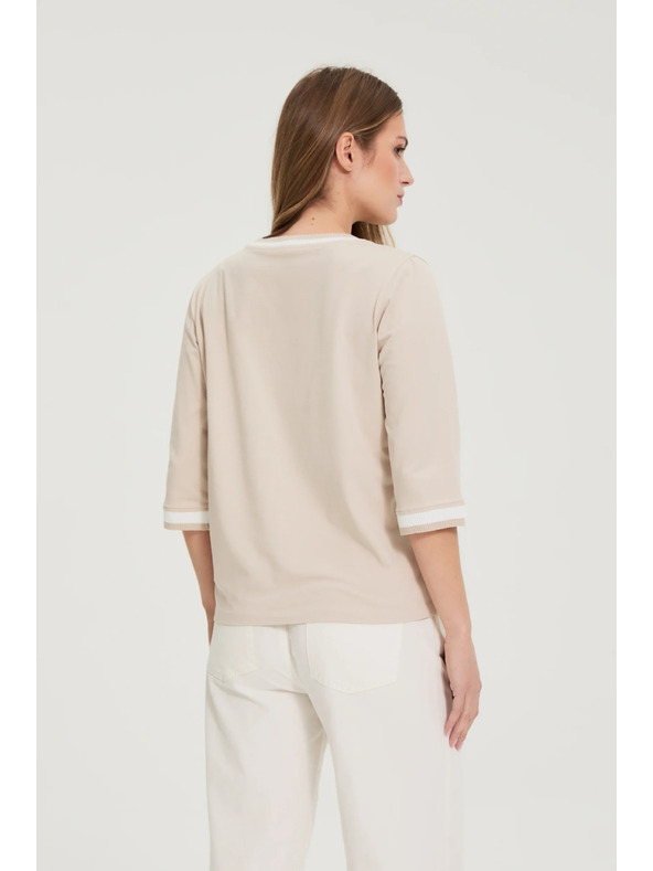 Moodo Bézs pamut V-nyakú blúz Moodo