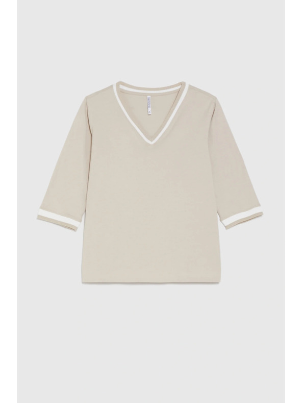 Moodo Bézs pamut V-nyakú blúz Moodo