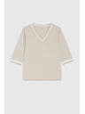 Moodo Bézs pamut V-nyakú blúz Moodo
