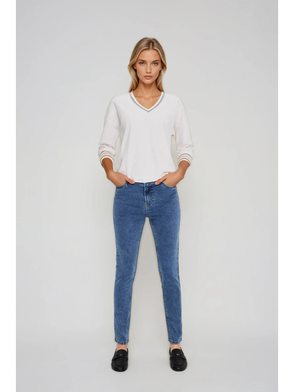 Moodo Fehér pamut pulóver V-nyakkivágással Moodo