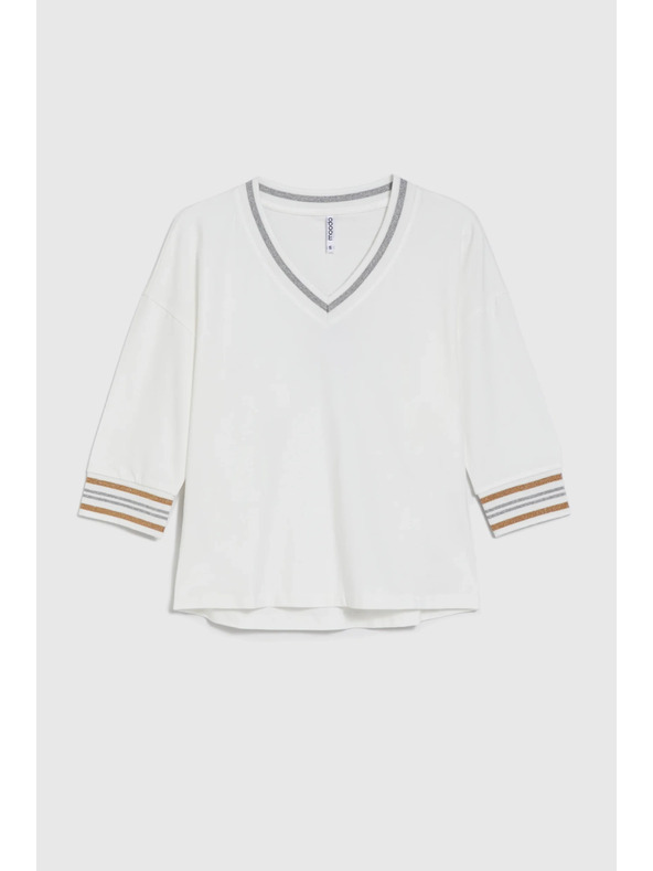 Moodo Fehér pamut pulóver V-nyakkivágással Moodo
