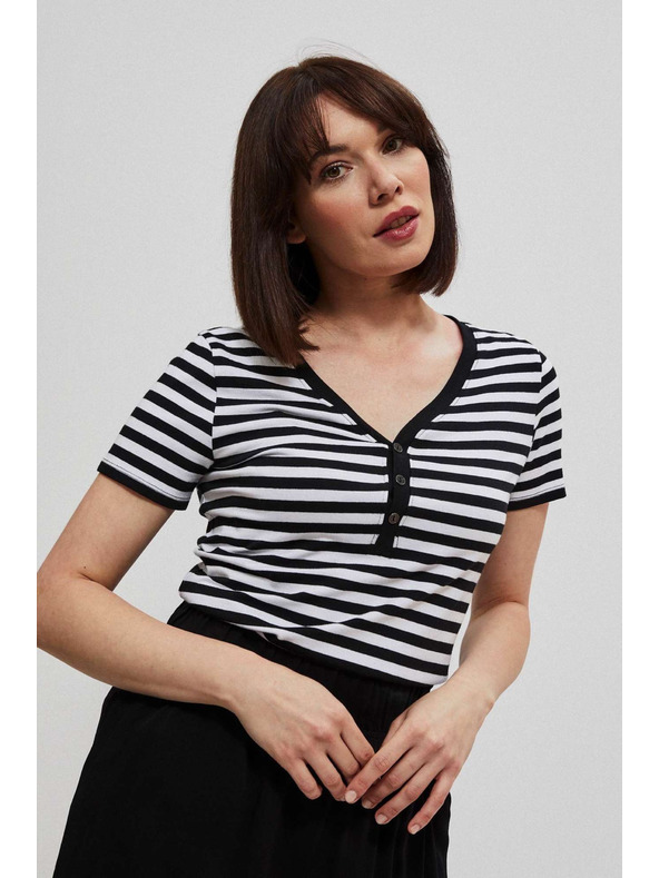 Moodo Fekete csíkos pamut póló Moodo