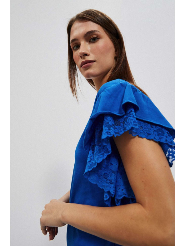 Moodo Kék blúz váll-fodrokkal Moodo
