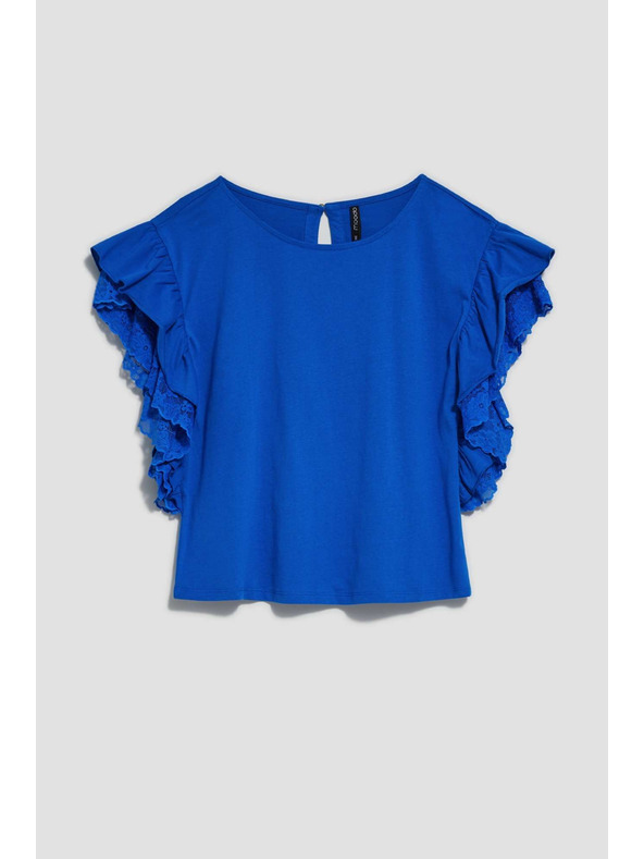 Moodo Kék blúz váll-fodrokkal Moodo