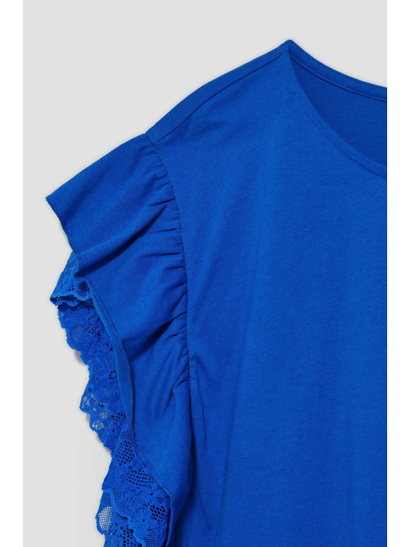 Moodo Kék blúz váll-fodrokkal Moodo