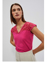 Moodo Rózsaszín V-nyakú blúz csipkével Moodo