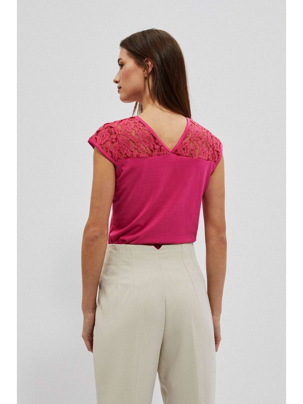 Moodo Rózsaszín V-nyakú blúz csipkével Moodo