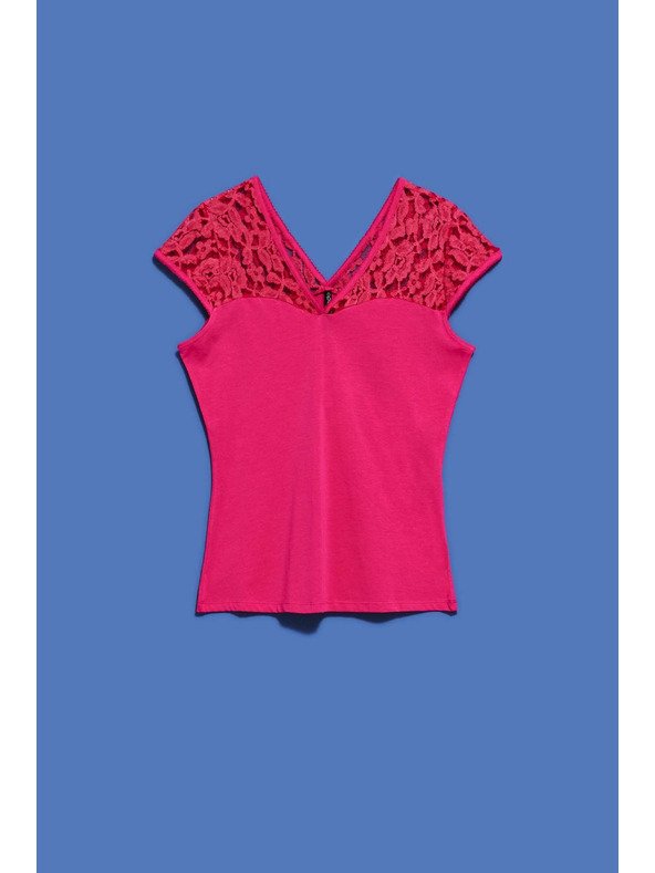 Moodo Rózsaszín V-nyakú blúz csipkével Moodo