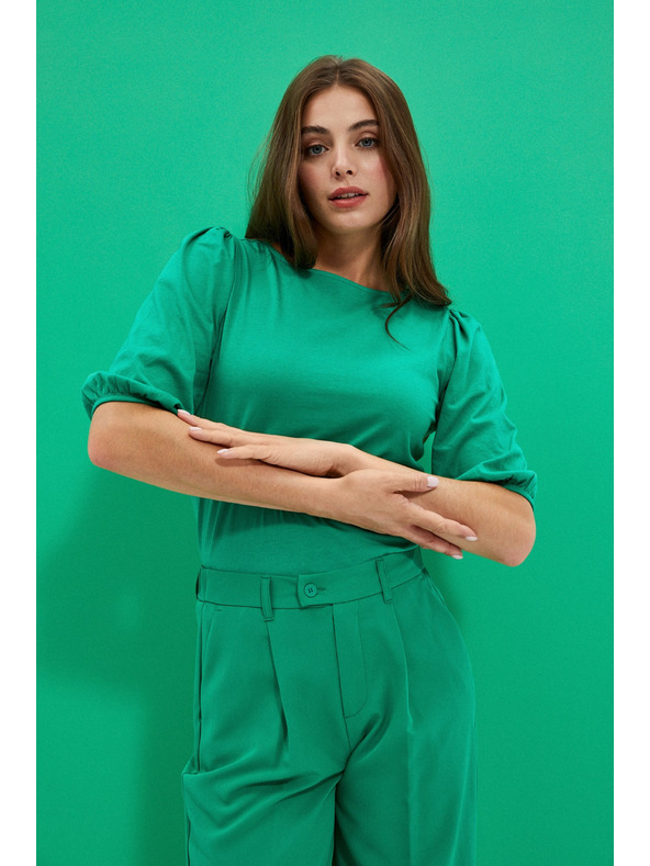 Moodo Zöld sima póló felfújt ujjakkal Moodo